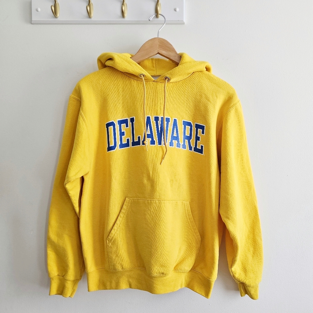 VTG Champion Authentic Athletic Delaware Blue Hens Hoodie Yellow Sweatshirt Sz S